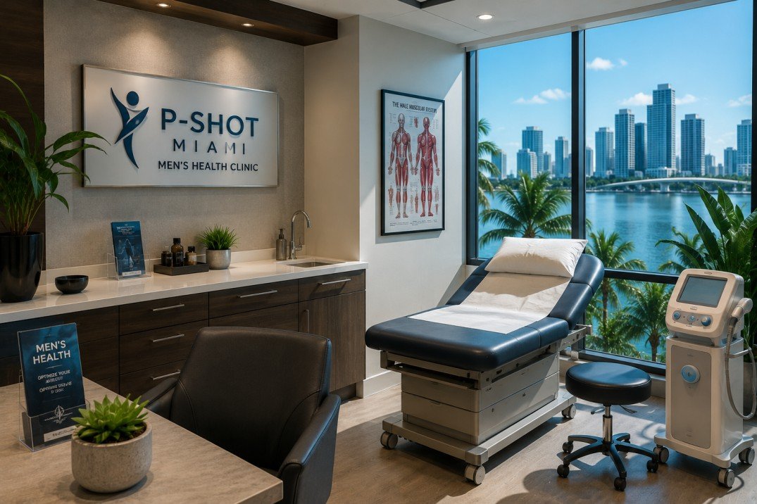 Men's health clinic consultation in Miami, physician discussing men's wellness treatment